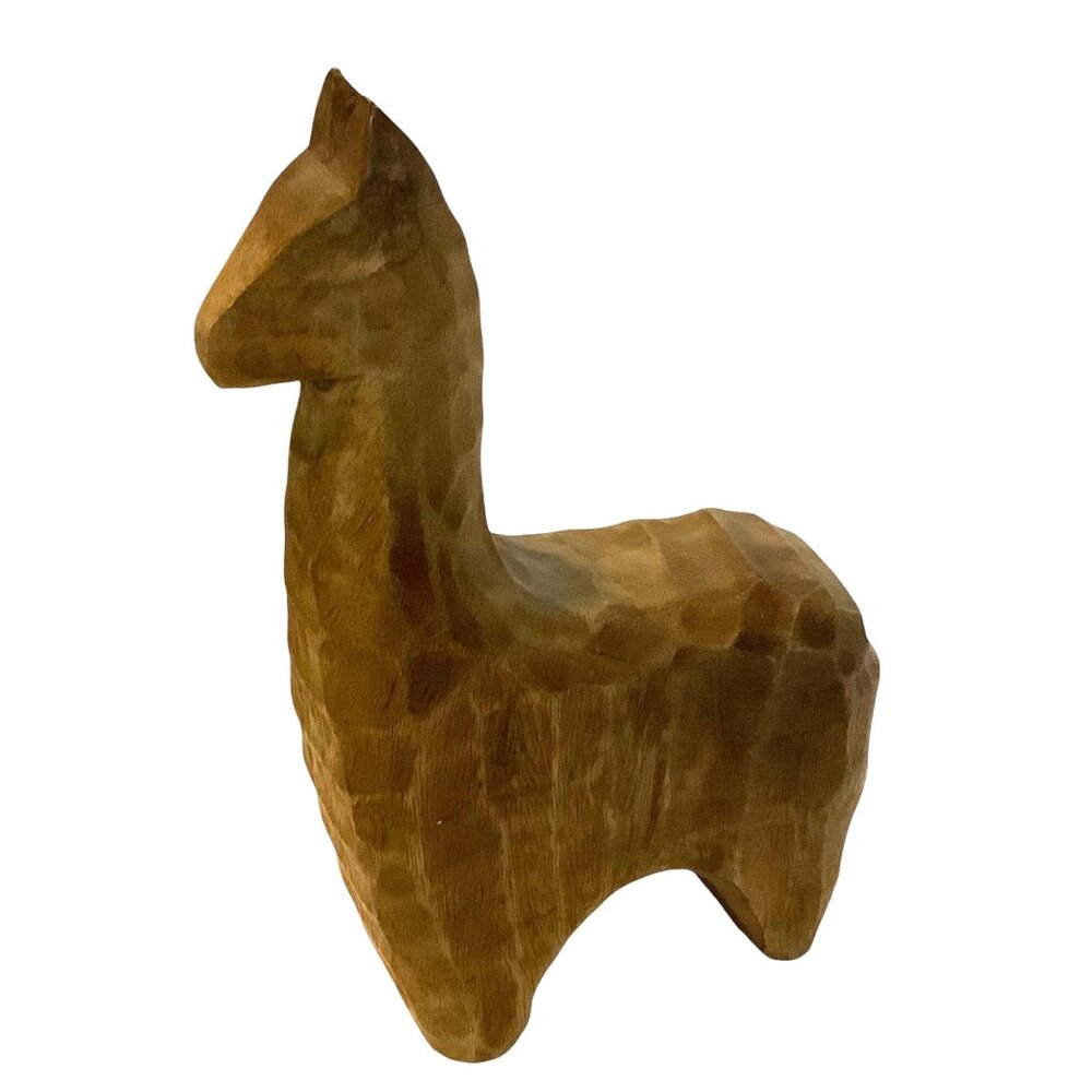Hand-Carved Wooden Llama‎ Figurine Sculpture 10”x 6” Boho Decor Solid Wood